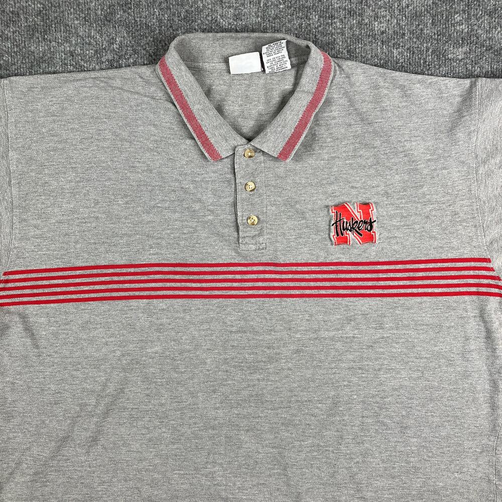 Pro Edge Nebraska Cornhuskers Polo Shirt Mens‎ XL Gray Striped Cotton Vintage